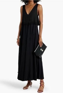 proenza schouler white label sunflower jersey midi dress Women's White Label Smocked Midi-Dress - Black tie waist On